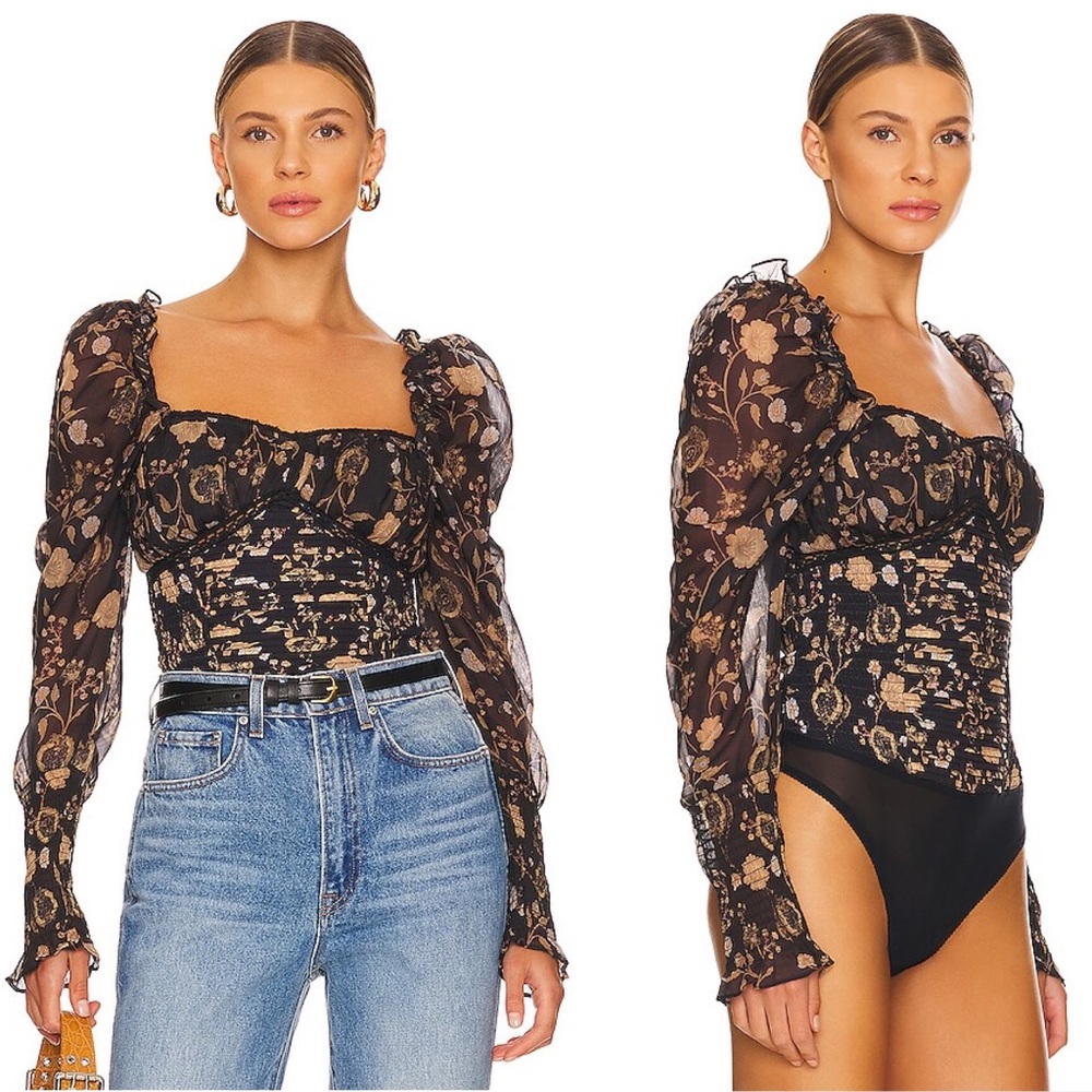 NWOT💕Free People Brunch Date Bodysuit in Black Combo Size XS